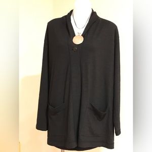 I.A.H   black one button long sleeves light cardigan jacket with pockets size L